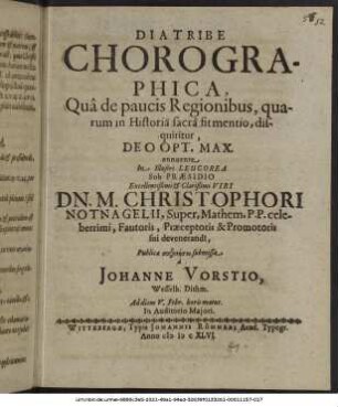 Diatribe Chorographica, Qua de paucis Regionibus, quarum in Historia sacra fit mentio, disquiritur