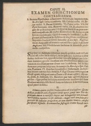 Caput II. Examen Obiectionum Contrariarum.