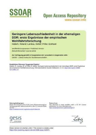 Geringere Lebenszufriedenheit in der ehemaligen DDR: erste Ergebnisse der empirischen Wohlfahrtsforschung