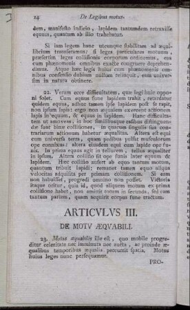 Articulus III. De Motu Æquabili.
