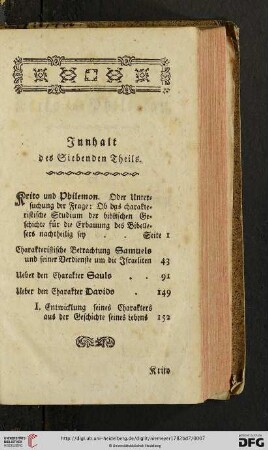Innhalt des Siebenden Theils