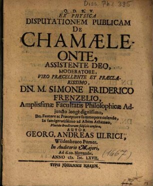 Ex Physica Disputationem Publicam De Chamaeleonte