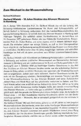 Gerhard Wietek - 18 Jahre Direktor des Altonaer Museums in Hamburg