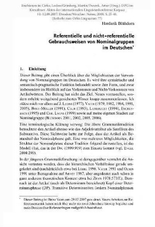 Referentielle und nicht-referentielle Gebrauchsweisen von Nominalgruppen im Deutschen