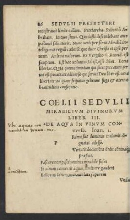 Coelii Sedulii Mirabilium Divinorum Liber III.
