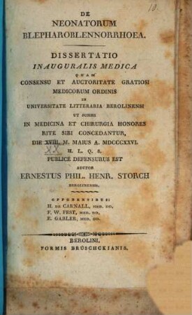 De neonatorum blepharo-blennorrhoea : Diss. inaug. med.