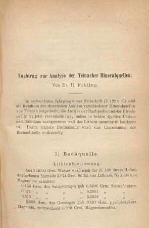 Nachtrag zur Analyse der Teinacher Mineralquellen