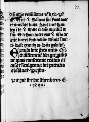 mit Nennung der Schreiberin und Datierung: „Pit got fur die schreiberin E. 1499“