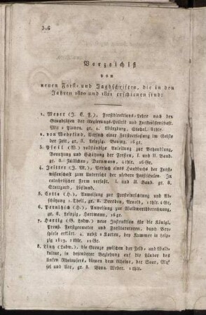 Verzeichniß von neuen Forst= und Jadgschriften, die in den Jahren 1820 und 1821 erschienen sind: