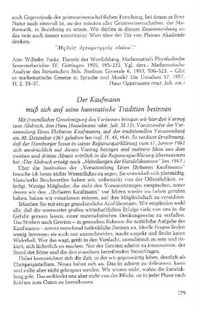 Der Kaufmann muß sich auf seine hanseatische Tradition besinnen
