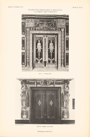 Landes-Hypothekenbank, Darmstadt: Ansichten Tür zum Sitzungssaal (aus: Atlas zur Zeitschrift für Bauwesen, hrsg. v. Ministerium der öffentlichen Arbeiten, Jg. 60, 1910)