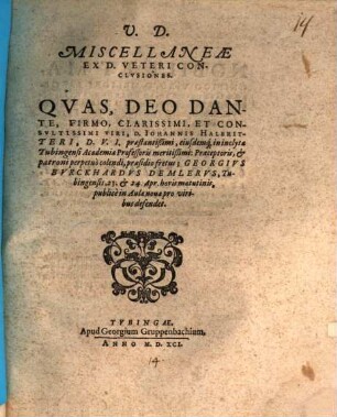 Miscellaneae ex D. veteri conclusiones
