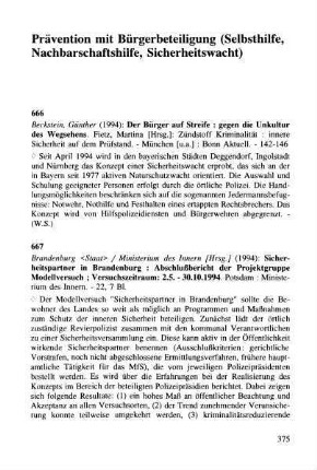 375-377, Prävention mit Bürgerbeteiligung (Selbsthilfe, Nachbarschaftshilfe, Sicherheitswacht u.a.)