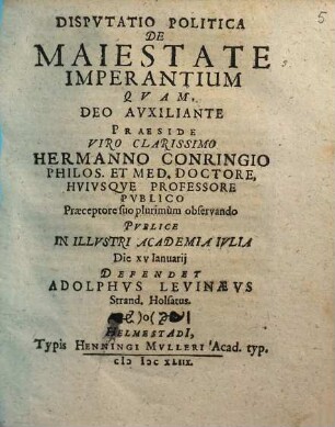 Disputatio Politica De Maiestate Imperantium