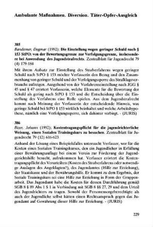 229-240, Ambulante Maßnahmen. Diversion. Täter-Opfer-Ausgleich