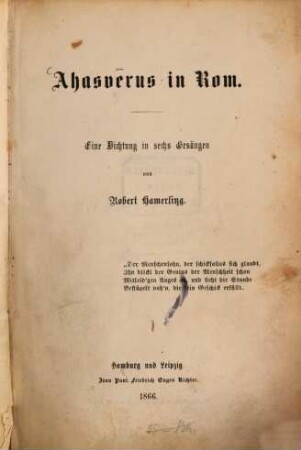 Ahasverus in Rom : eine Dichtung in sechs Gesängen