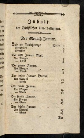 7r-8v, Inhaltsverzeichnis.