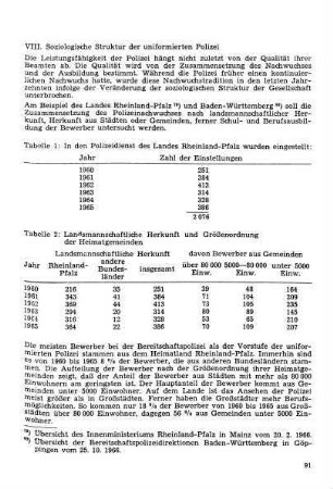 VIII. Soziologische Struktur der uniformierten Polizei