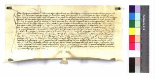 Lehenrevers des Ulrich von Woellwarth gegen Abt Johann II. zu Ellwangen um die Mühle zu Leinroden, Attenhofen, das Faulenlehen, die Scherren- und Eselsmühle, Waiblingen, Weidenfeld, Rotsold (Rotensohl) inklusive den Zehnten zum Berg, Rodamsdörfle, Treppach, Fachsenfeld und Scherrenmühle