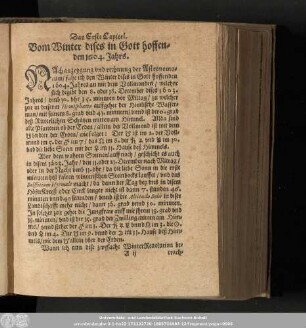 Das Erste Capitel. Vom Winter dises in Gott hoffenden 1604. Jahrs.
