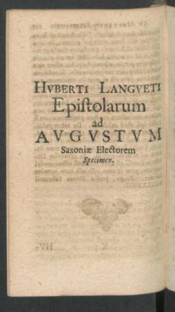 Epistolarum ad Augustum Saxoniae Electorem Specimen.