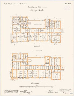Feldartilleriekaserne, Halle/Saale: Stabsgebäude: Grundriss Keller, Erdgeschoss 1:100