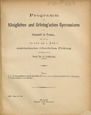 Programm des Königlichen und Gröning'schen Gymnasiums zu Stargard in Pommern. 1880/81