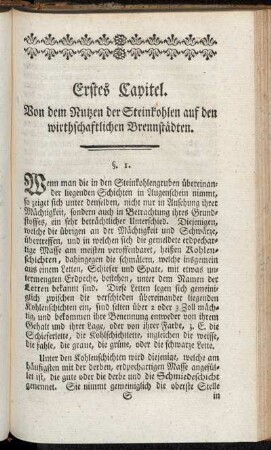 Erstes Capitel. Von dem Nutzen der Steinkohlen auf den wirthschaftlichen Brennstädten