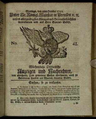No. 41. Montags, den 9ten October 1752.