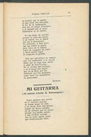 Mi guitarra : (Al cantor criollo A. Carrasquet)