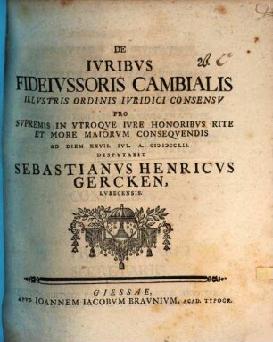 De Ivribvs Fideivssoris Cambialis