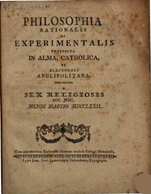 Philosophia Rationalis Et Experimentalis