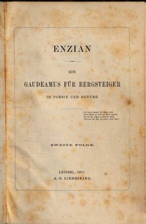 Enzian : ein Gaudeamus f. Bergsteiger in Poesie u. Satyre. 2