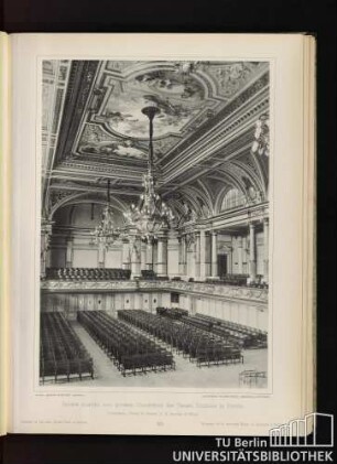 50. Innere Ansicht vom grossen Concertsaal der Neuen Tonhalle in Zürich. Architekten: Fellner & Helmer, K. K. Bauräte in Wien. Interior of the new Music Hall at Zürich. Interieur de la nouvelle Halle de Musique à Zürich.