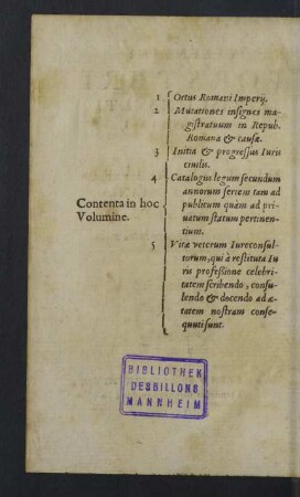Contenta in hoc Volumine.