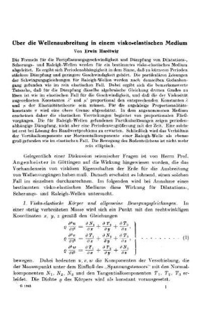Über die Wellenausbreitung in einem visko-elastischen Medium