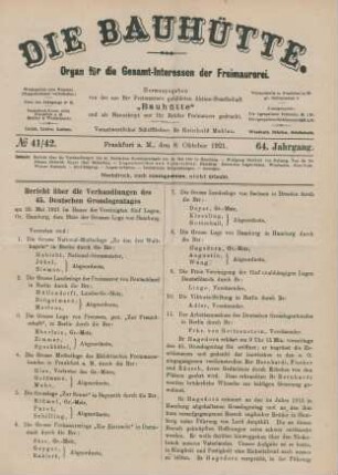 No 41/42. Frankfurt a. M., den 8. Oktober 1921. 64. Jahrgang.