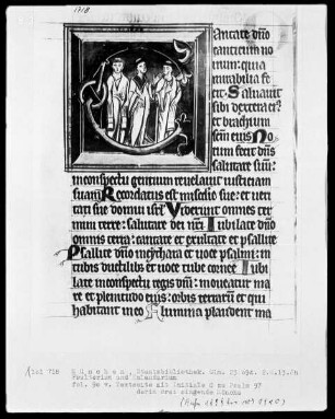 Psalterium mit Kalendarium — Initiale C mit drei singenden Mönchen, Folio 90verso