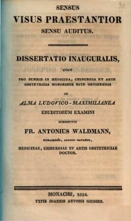 Sensus visus praestantior sensu auditus : diss. inaug.