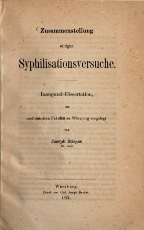Zusammenstellung einiger Syphilisationsversuche