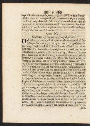 Aph. XVII. Gratiam Divinam universalem esse