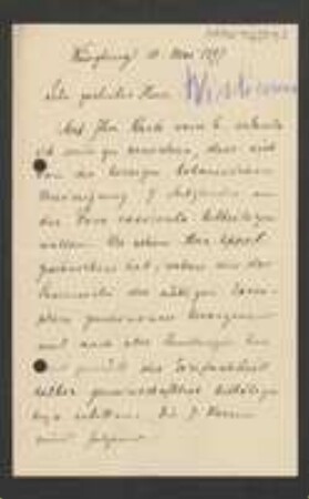 Brief von Wilhelm Wislicenus an Unbekannt