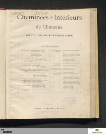 Cheminées & intérieurs châteaux : des XVIIe, XVIIIe siècles & premier empire