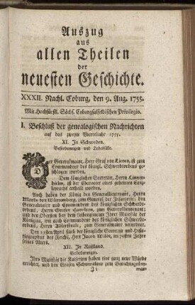 XXXII. Nachl. Coburg, den 9. Aug. 1755.