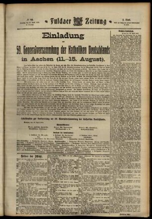 Zweite Ausgabe vom Samstag, den 20. April 1912.