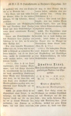 Fünfter Titel. Von Heirathsverträgen und gegenseitigen Rechten der Ehegatten