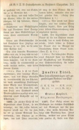 Fünfter Titel. Von Heirathsverträgen und gegenseitigen Rechten der Ehegatten