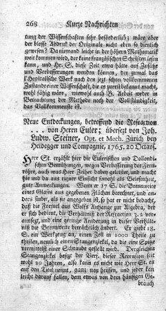 Neue Entdeckung von Strahlen Brechungen in Gläsern.