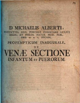 Propempt. ianug. de venae sectione infantum et puerorum