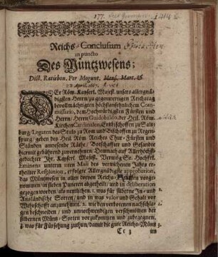 Reichs-Conclusum in puncto Des Müntzwesens